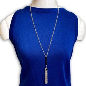 Simple Silver Chain Tassel Necklace 27 Inch